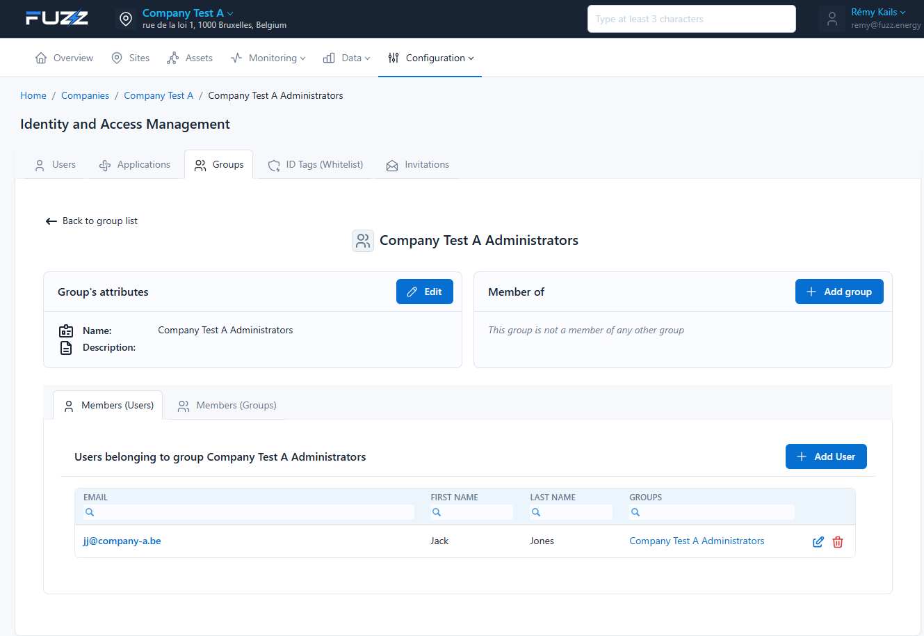 Détail d’un groupe d'utilisateur de l'entreprise