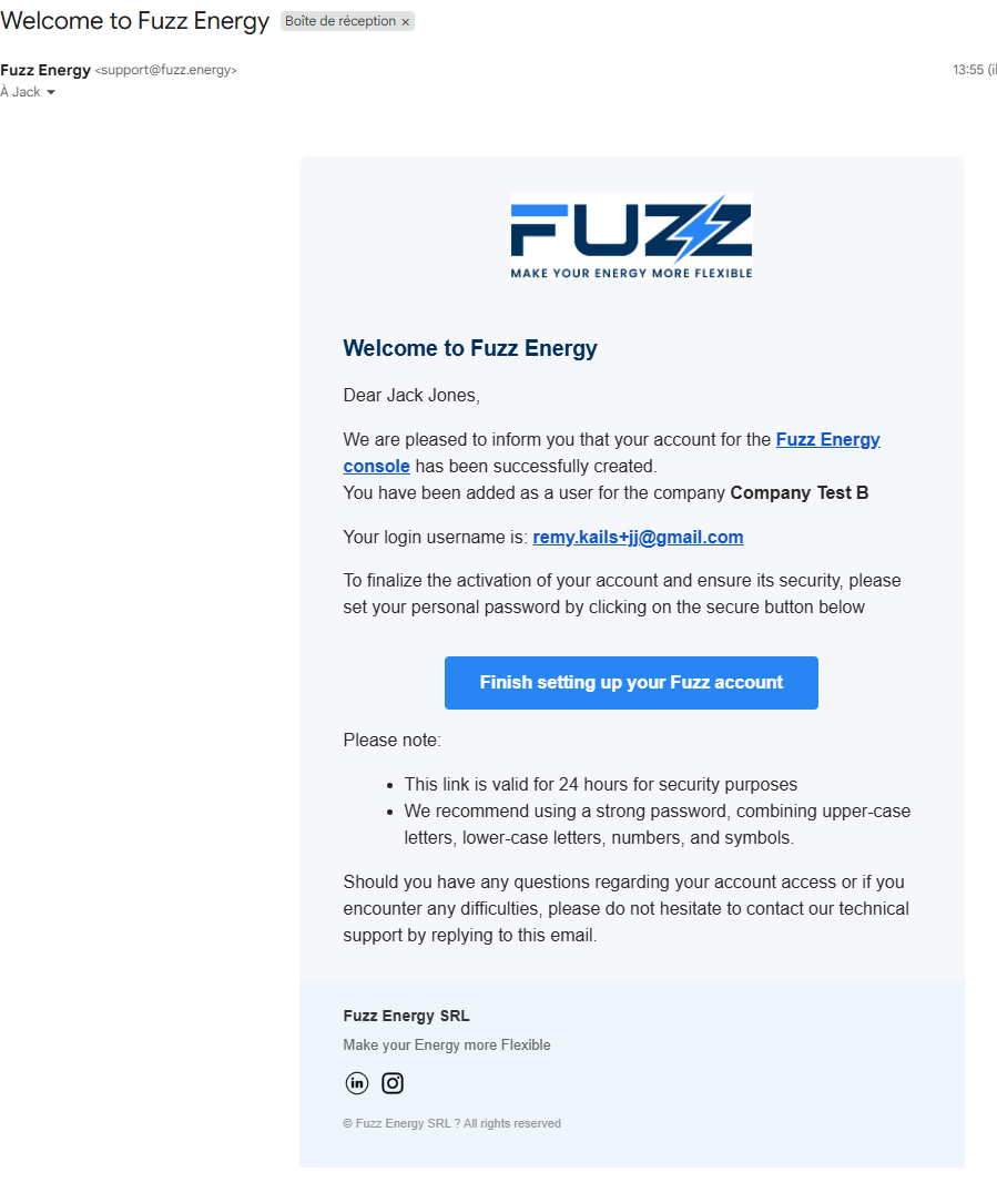 Mail au nouvel utilisateur
