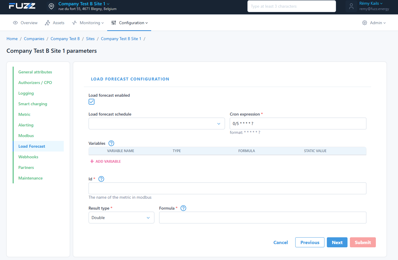 Configuration du site : configuration des prix de l'électricité du client (achat et vente suivant les heures de la journée)