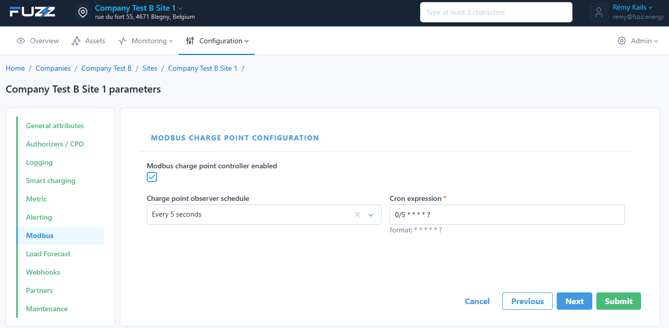 Configuration du site : activation de la lecture du statut des bornes via Modbus