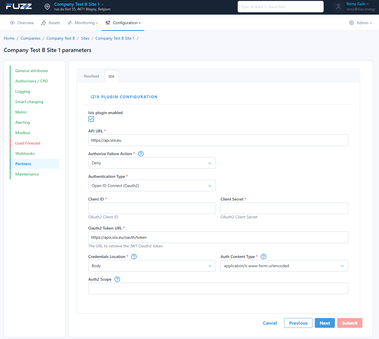 Configuration du site : Intégration partenaire Izix