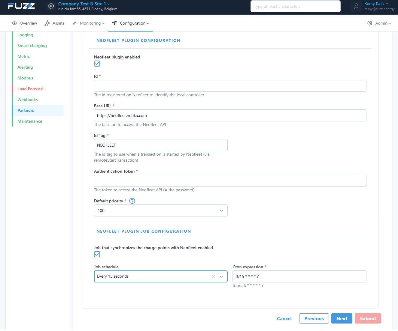 Configuration du site : Intégration Neofleet activée