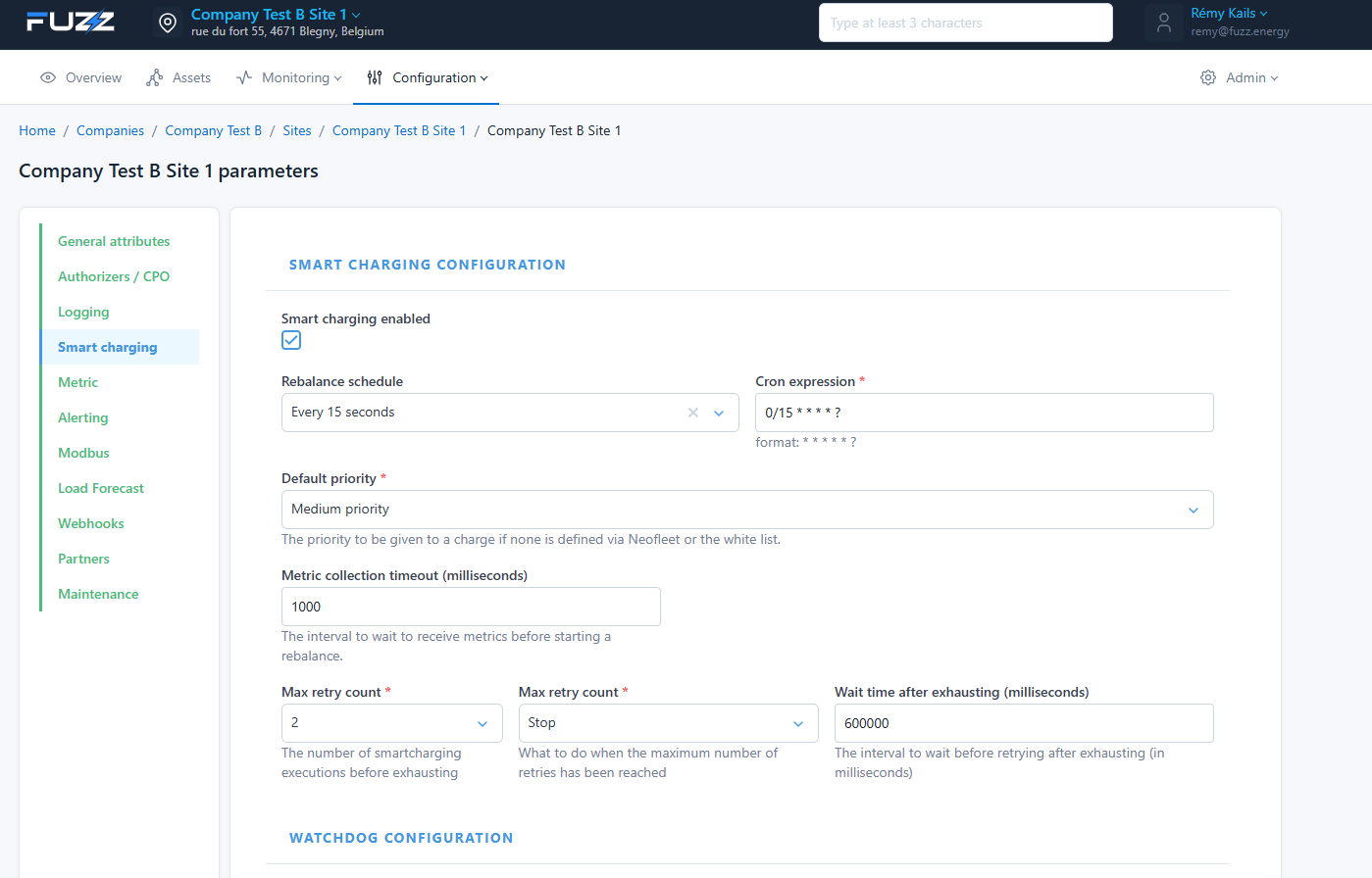 Configuration du site : Configuration des jobs de smart charging