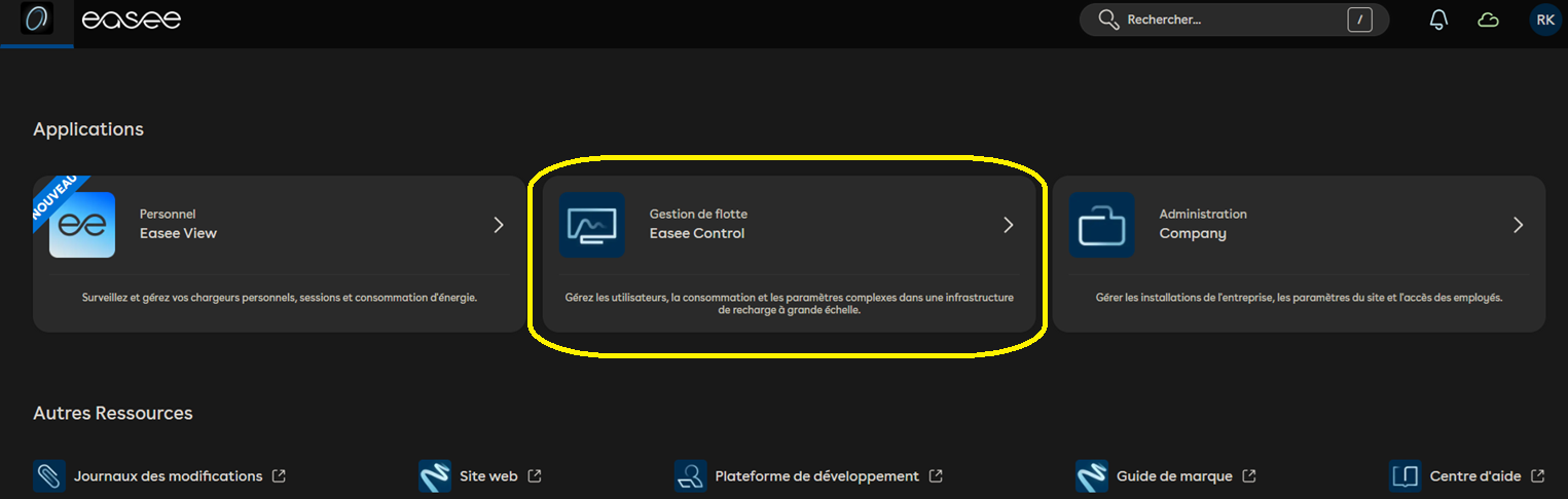 sélectionner easee control