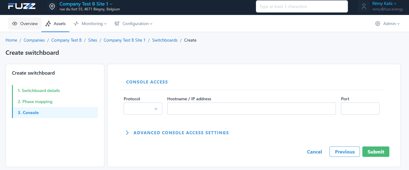 Configuration d'un asset : configuration de la console (page web locale) de l'asset