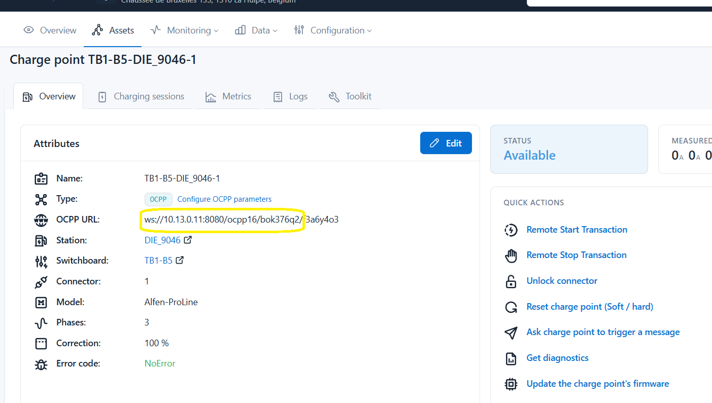 Exemple d'URL OCPP