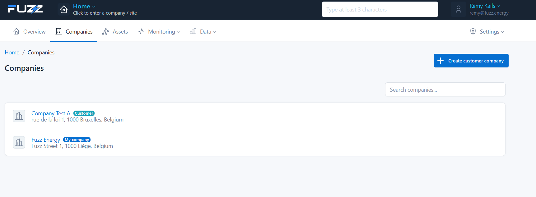 Company list and create button