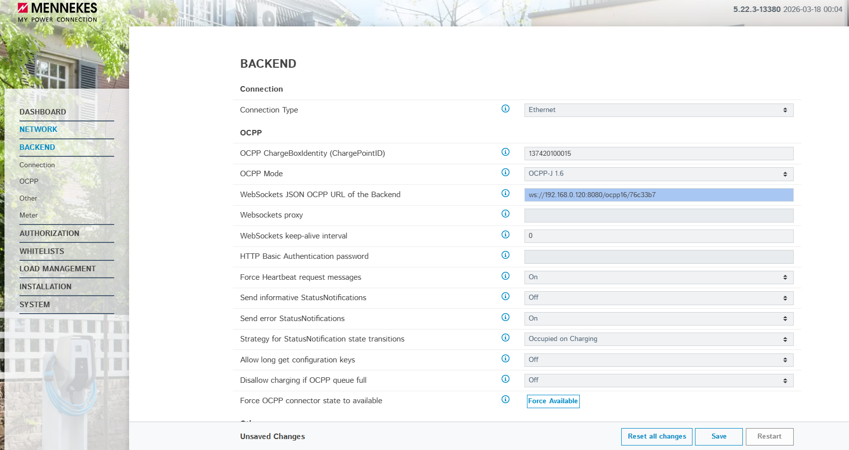 Charge point OCPP configuration