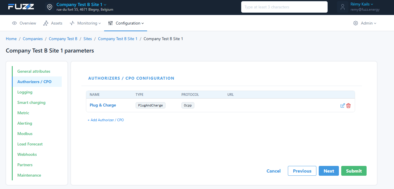Site configuration: CPO management