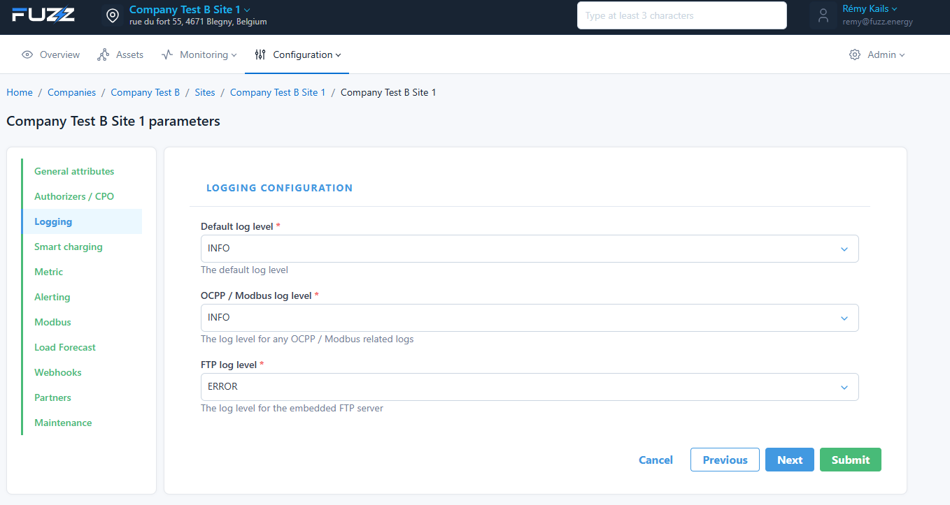 Site configuration: log level configuration