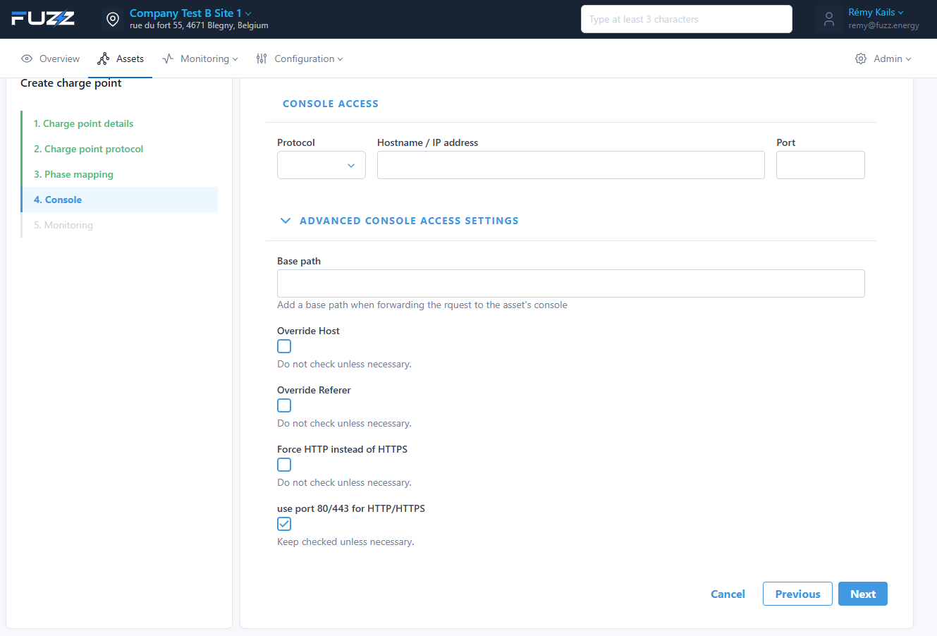 Asset console configuration (access to the local web page via SSH): advanced configuration